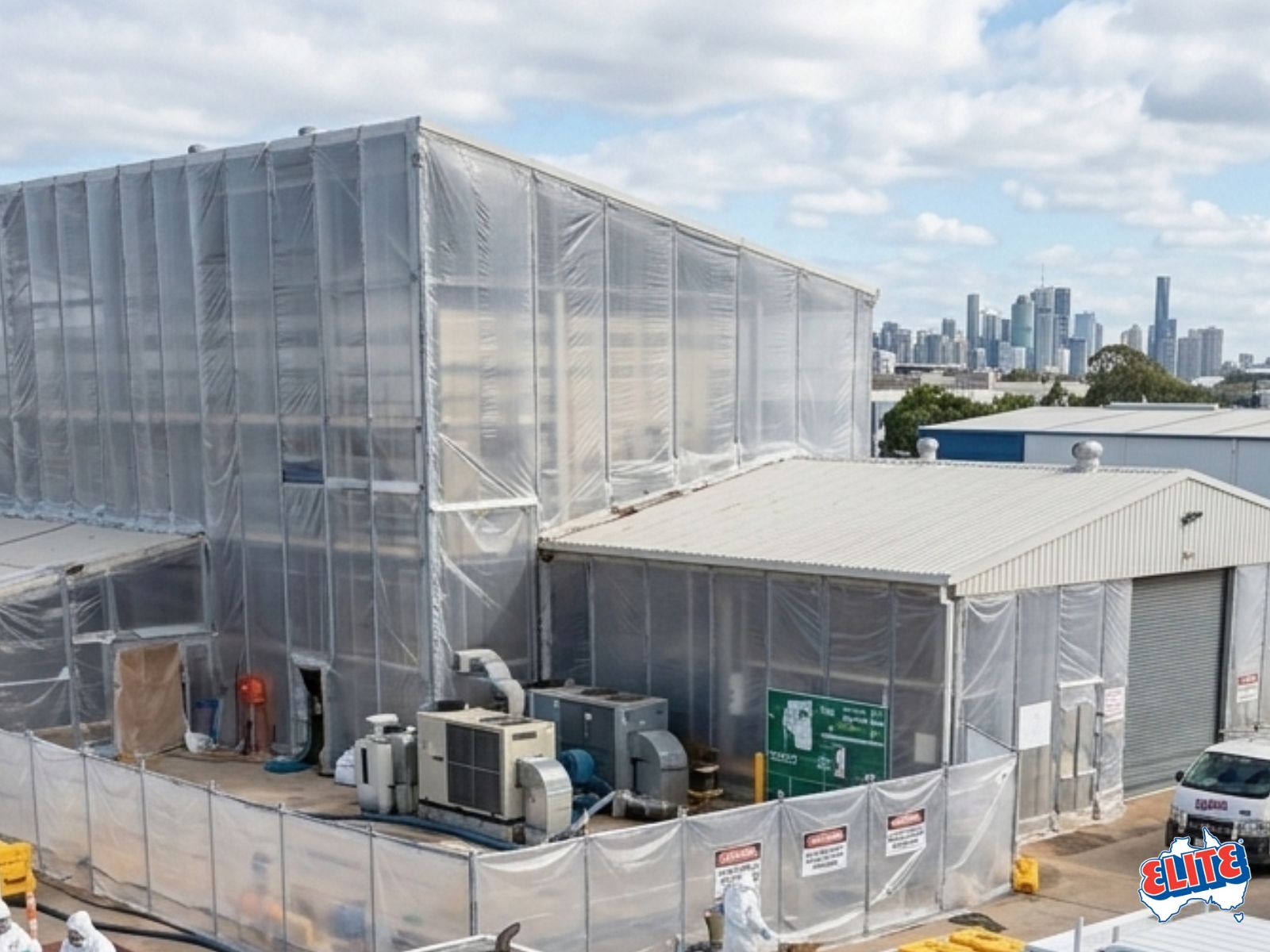 Controlled asbestos removal zone in a trading commercial building